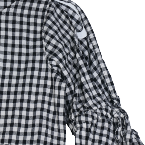 Ann Taylor Loft Blouse Women PS Small Petite Black White Gingham Split Sleeves - Picture 3 of 13